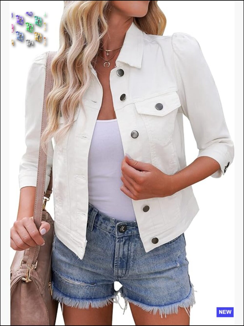 Cropped Jean Jacket Stretchy Puff Sleeve Distressed Shacket with Pockets